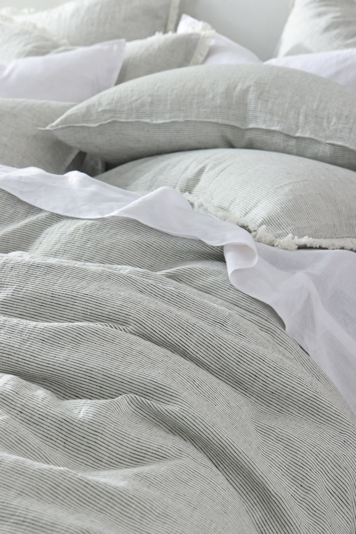 MM Linen Laundered Linen Pinstripe Cloud Duvet Cover Set |100% European Flax Linen image 8